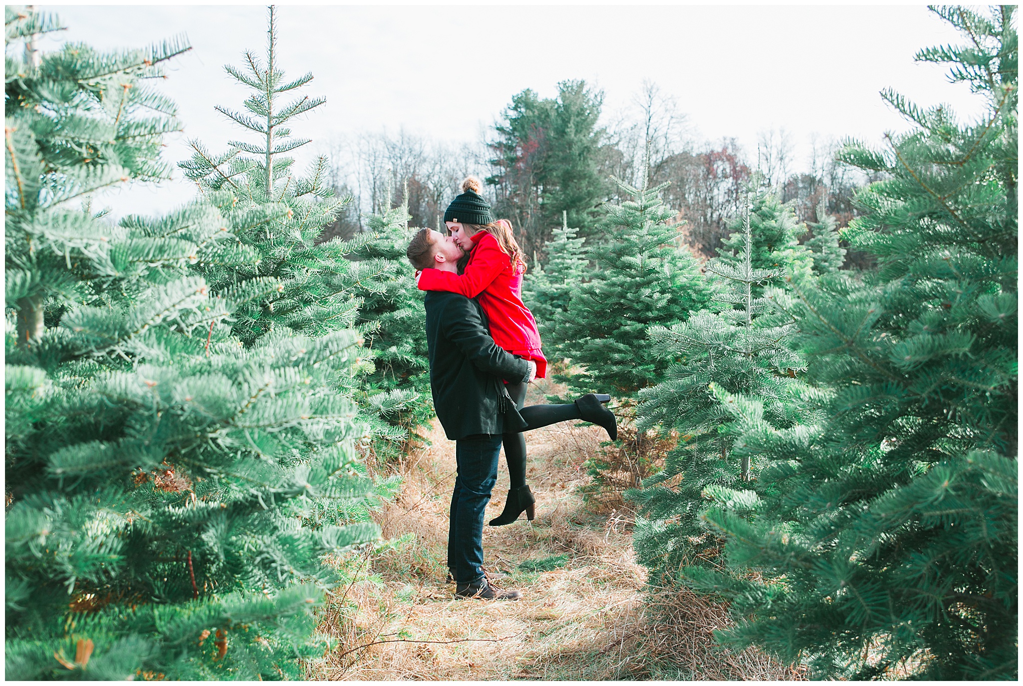 Christmas Tree Farm Engagement Photos Michigan wedding photographer