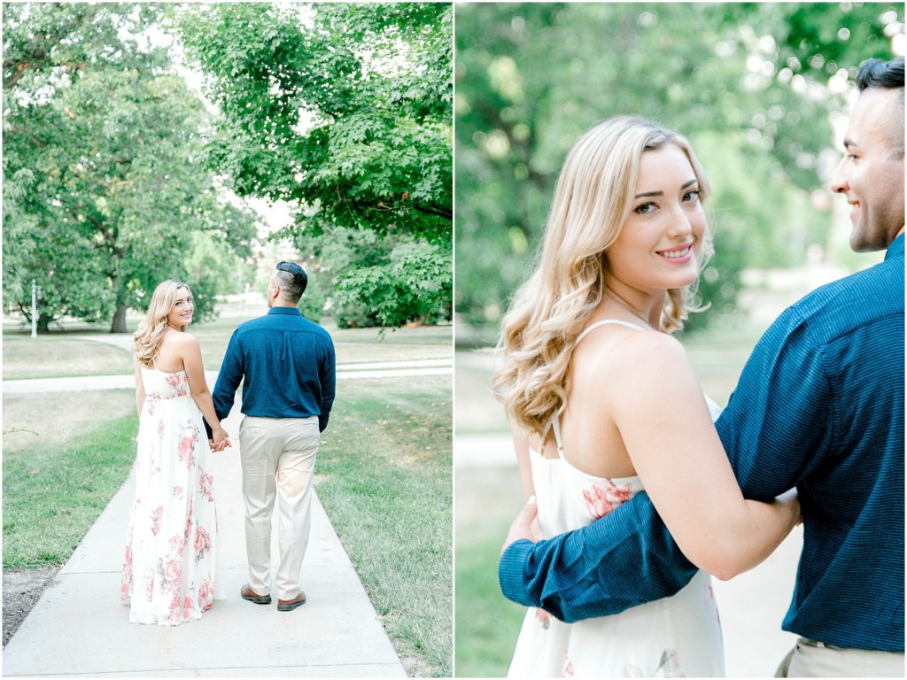 navy blue and floral dress engagement outfit