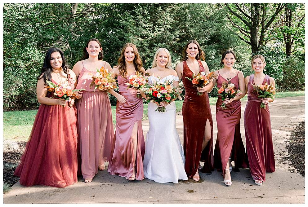bridesmaids muave and burgundy dresses